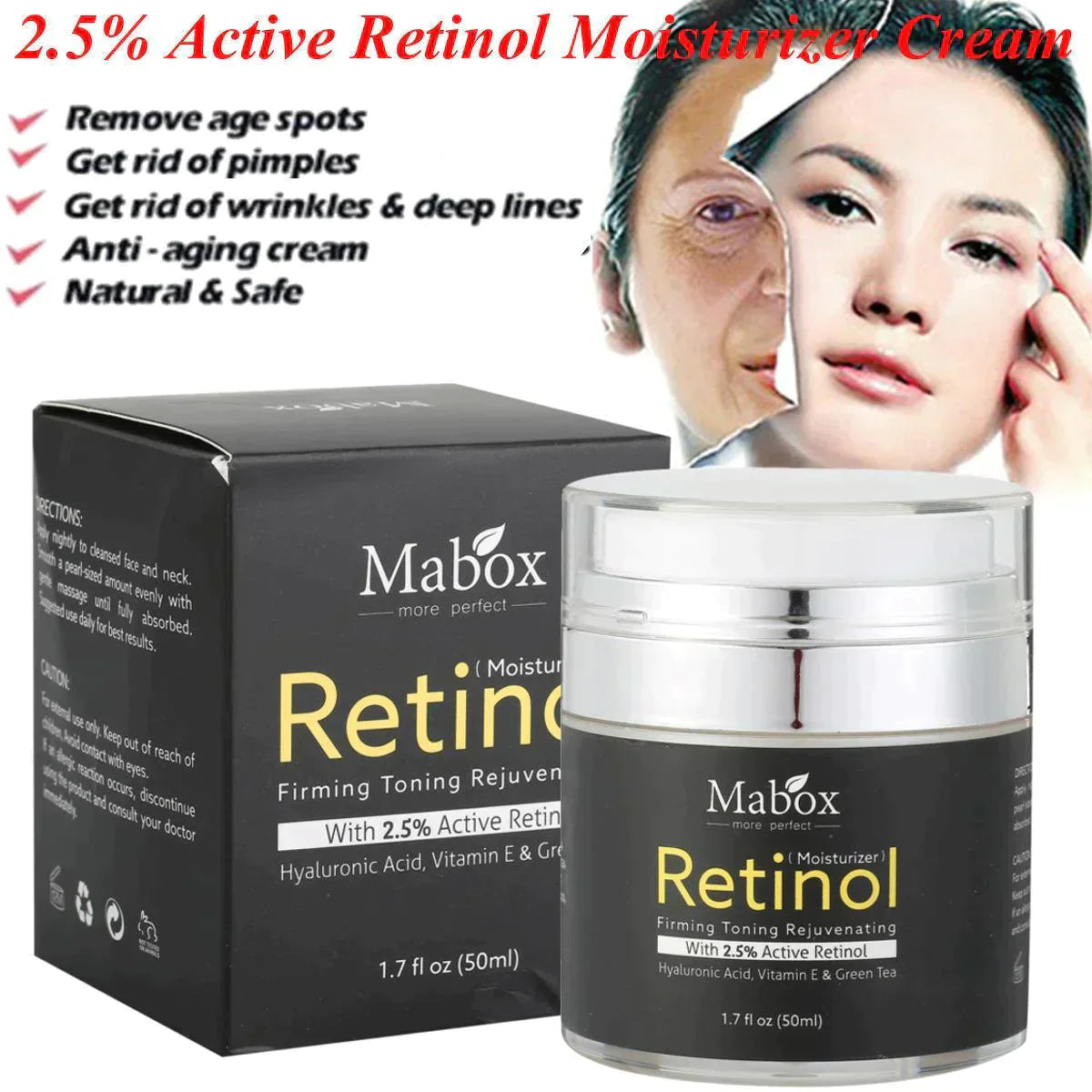 Mabox Retinol 2.5% Vitamin E Facial Moisturizer Cream